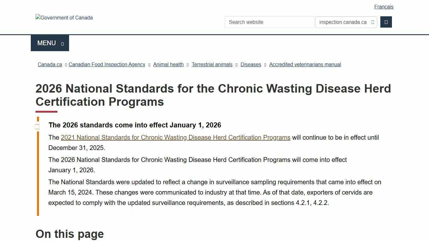 2026 National Standards for the Chronic Wasting Disease Herd Certification Programs - inspection.canada.ca